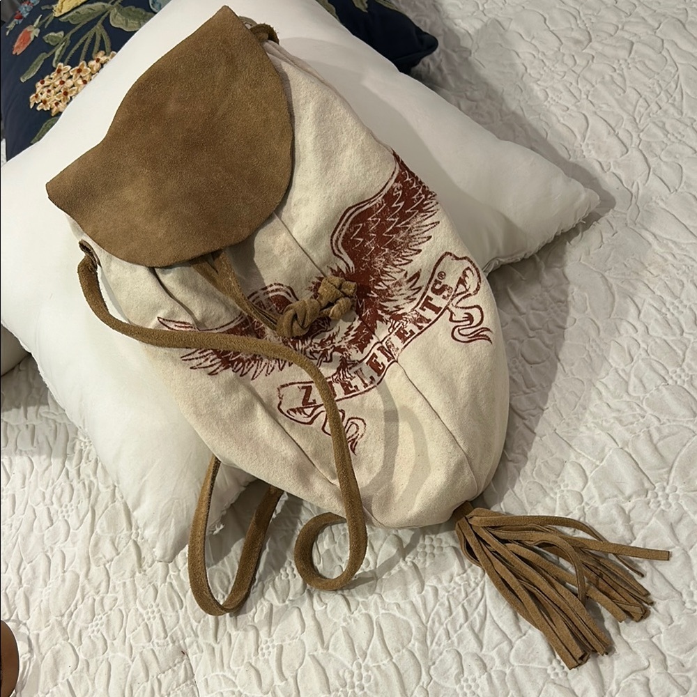 Brown and Cream Women's Hobo Bag